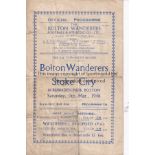 BOLTON - STOKE 46 Bolton programme for FA Cup game v Stoke, 9/3/46, the terracing gave way under the