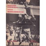 MIDDLESBROUGH Programme for the away Friendly v. Western Australia 4/5/1975. Good