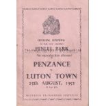 LUTON Programme Penzance v Luton Town friendly 25/5/1952. Opening of Penlee Park. Tape at rusty