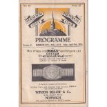 NORWICH - HULL 1935 Norwich home programme v Hull, 19/4/1935, Division 2, fold. Generally good