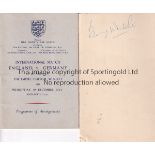 ENGLAND Programme of Arrangements and Menu at the Park Lane Hotel (signed by Billy Wright) for the