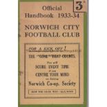NORWICH HANDBOOK 1933-34 Norwich City handbook 1933-34, 72 pages. Good