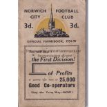 NORWICH HANDBOOK 1934-35 Norwich City handbook 1934-35, 120 pages with all the usual features,