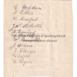 GILLINGHAM 1928-29 Sheet of Gillingham autographs, 1928-29, eleven signatures, Hebden, Ellis,