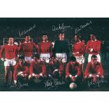 MANCHESTER UNITED Nine colour/colourised/b/w signed photographs , all measure 12" x 8", some are