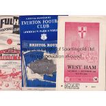 WEST HAM UNITED Nine away programmes for season 1956/7 v. Lincoln, Blackburn, Bristol Rovers,