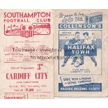 CARDIFF CITY Two away programmes v. Halifax Town 10/1/1953 FA Cup and Southampton 30/11/1953,