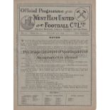 WEST HAM UNITED V CHARLTON ATHLETIC 1922 Four page programme for the London Combination match at