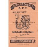 NEWPORT COUNTY V NOTTINGHAM FOREST 1950 Programme for the League match at Newport 19/8/1950.