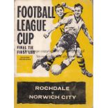 LEAGUE CUP FINAL 62 Rochdale home programme v Norwich City, 26/4/62, scarce programme, Norwich won