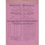 SPEEDWAY Programme Brandon Speedway Coventry v Clapton ( Southampton ) 9/6/1932. Contains usual