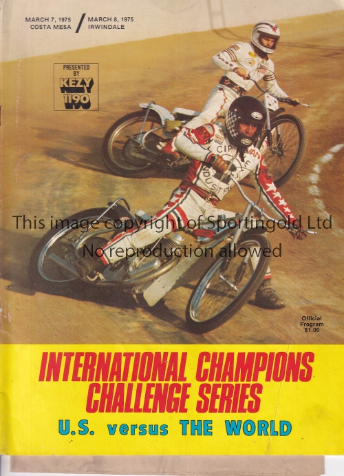 U.S.A. SPEEDWAY Joint issue programme for U.S. v. The World International Champions Series 7/3/