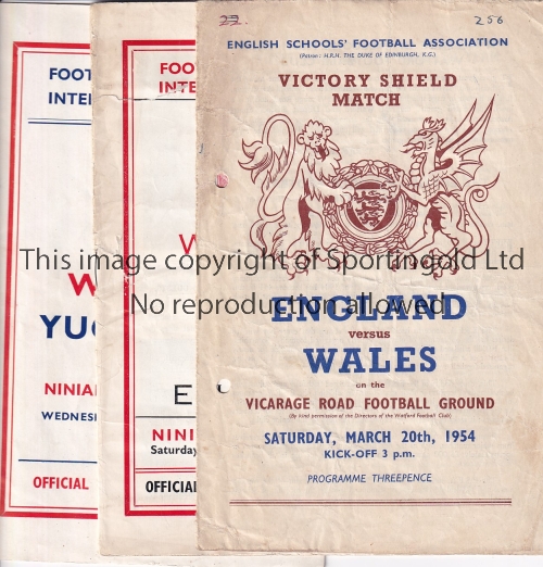 WALES A collection of 11 Wales programmes to include England v Wales Schools at Watford (ph) 1954,
