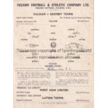 FULHAM / GRIMSBY Single sheet programme Fulham v Grimsby Town FA Cup 3rd Round Replay 18/1/1954.