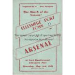 ELLESMERE PORT - ARSENAL 1951 Ellesmere Port home programme v Arsenal, 3/5/51, organised by