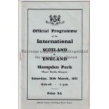 SCOTLAND V- ENGLAND 1931 Scotland home programme v England, 28/3/1931 at Hampden Park, staple