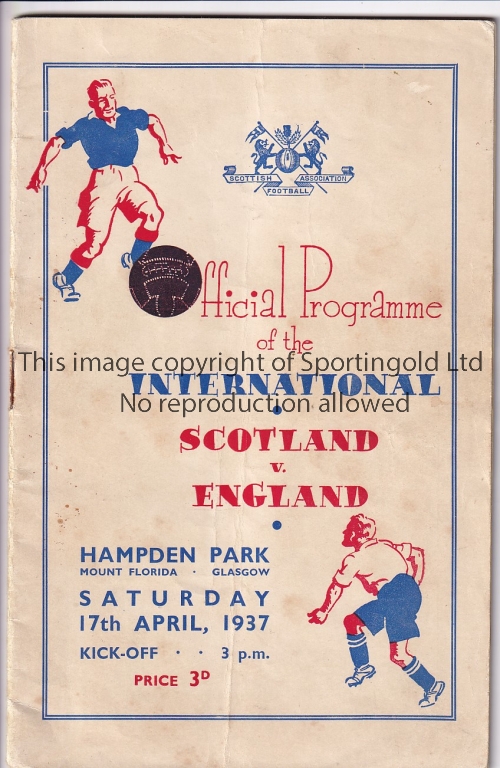 SCOTLAND - ENGLAND 1937 Scotland home programme v England, 17/4/1937 at Hampden Park, slight fold.