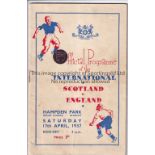 SCOTLAND - ENGLAND 1937 Scotland home programme v England, 17/4/1937 at Hampden Park, slight fold.