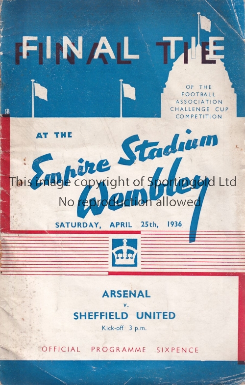 1936 CUP FINAL Official programme, 1936 Cup Final, Arsenal v Sheffield United, rusty staples, no