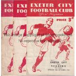 EXETER CITY 50-51 Six Exeter City home programmes, 50-51, Cup v Grimsby and Swindon, League v