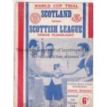 SCOTLAND - SCOTTISH LEAGUE 58 Programme, Scotland World Cup Trial, Scotland v Scottish League, 3/2/