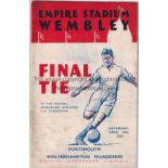 1939 CUP FINAL Official programme, 1939 Cup Final, Portsmouth v Wolves, minor fold, rusting