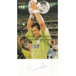 IMRAN KHAN CRICKET AUTOGRAPH A mounted colour picture and white signed card of the Pakistan Prime