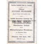 MANCHESTER UNITED V WOLVES 1949 Programme for the FA Cup Semi-Final Replay at Everton F.C. 2/4/1949.