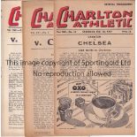 CHARLTON / CHELSEA Seven Charlton v Chelsea programmes all at the Valley 1945/46 (single sheet),