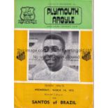 PELE AUTOGRAPH 1973 Programme for Plymouth Argyle v Santos 14/3/1973 signed on his picture on the