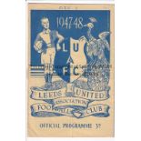 LEEDS - FULHAM 47/8 Leeds United home programme v Fulham, 17/1/48, fold, slight creasing. Fair-