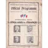 ENGLAND / TOTTENHAM Programme England v France at White Hart Lane 6/12/1933, Restored tears. Some