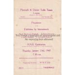 TABLE TENNIS AUTOGRAPHS 1947 Programme for the Plymouth & District Table Tennis League for an