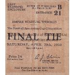 FA CUP FINAL TICKET Ticket Everton v Manchester City FA Cup Final 29/4/1933. Horizontal fold. Fair