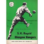 RAPID - RANGERS 64 Programme, S.K.Rapid Vienna v Glasgow Rangers, 8/12/64, includes team sheet