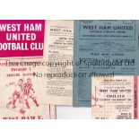 WEST HAM Six West Ham United home programmes v Tottenham 1948/49, Fulham FAC 1957/58 (Fair),