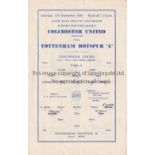 COLCHESTER - TOTTENHAM "A" 54 Four page Colchester home programme v Spurs "A", 11/9/54, Eastern