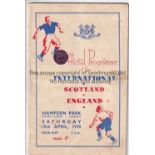 SCOTLAND - ENGLAND 1939 Scotland home programme v England, 15/4/1939 at Hampden Park, slight marks