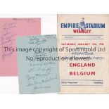 ENGLAND - BELGIUM 1946 Programme and two autograph album pages from the Joe Mercer collection for