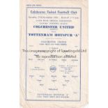 COLCHESTER - TOTTENHAM "A" 54 Single sheet Colchester home programme v Spurs "A", 27/11/54,