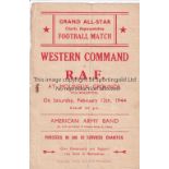 AT WOLVES 1944 Four page programme, Western Command v RAF at Molineux, 12/2/44, star line ups