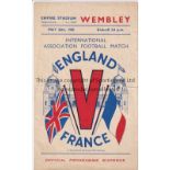 ENGLAND - FRANCE 45 England home programme for Victory International v France, 26/5/45 at Wembley,