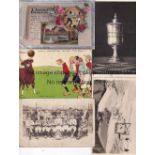 POSTCARDS Five vintage postcards, one football team group, one humorous card from 1910 (Football