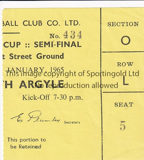 TICKET - LEAGUE CUP Ticket, League Cup Semi-Final, Leicester v Plymouth, 64/5, Reserved Seat.