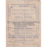 CORINTHIANS - PLYMOUTH 1922 Corinthians large format home programme v Plymouth Argyle, 2/12/1922,