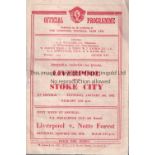 LIVERPOOL V STOKE CITY 1948 Programme for the League match at Liverpool 3/1/1948 with a repair on