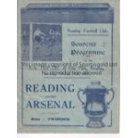 READING - ARSENAL 1935 Reading home programme v Arsenal, 16/2/1935, Cup, score noted , slight