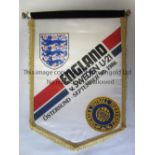 SWEDEN V ENGLAND 1986 / BOBBY ROBSON AUTOGRAPH Official 16" match pennant for the Under-21 match