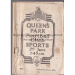 QUEEN'S PARK 1924 Programme for Queen's Park Football Club Sports 7/6/1924, the sports included a
