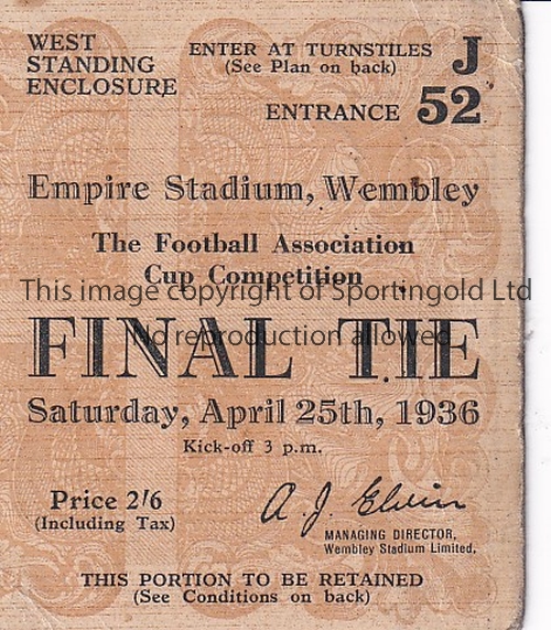 1936 CUP FINAL TICKET Match ticket 1936 Cup Final, Arsenal v Sheffield United. Generally good